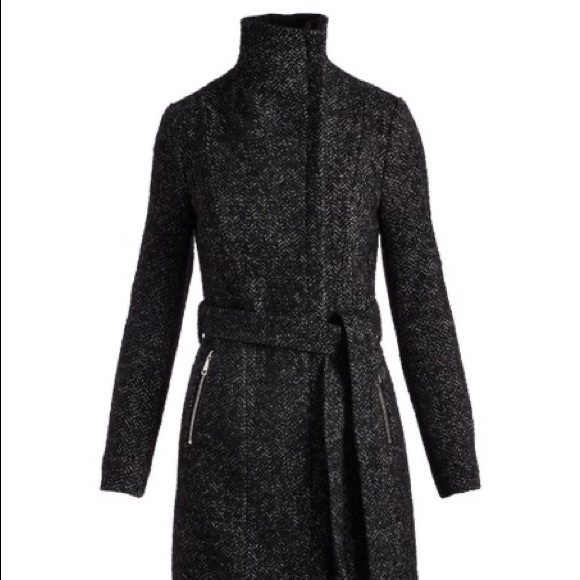 T Tahari Black Herringbone Wool-Blend Trench Coat - Picture 11 of 12